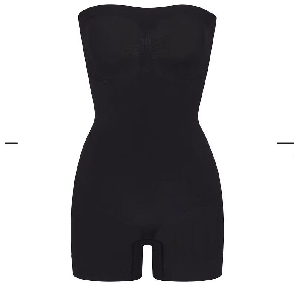 Skims Seamless Sculpt Strapless Shortie Bodysuit In Black (w/brown straps) Sz M